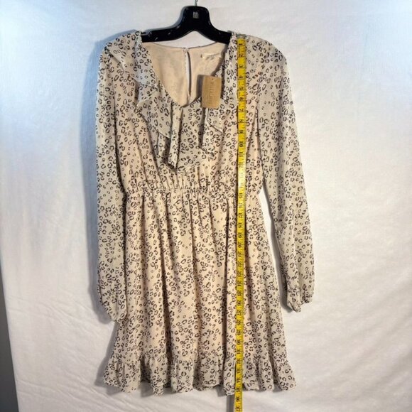 Leopard Print Long-Sleeve Ruffled Dress With Elastic Waist & Flounce Hem - Beige - Picture 2 of 16